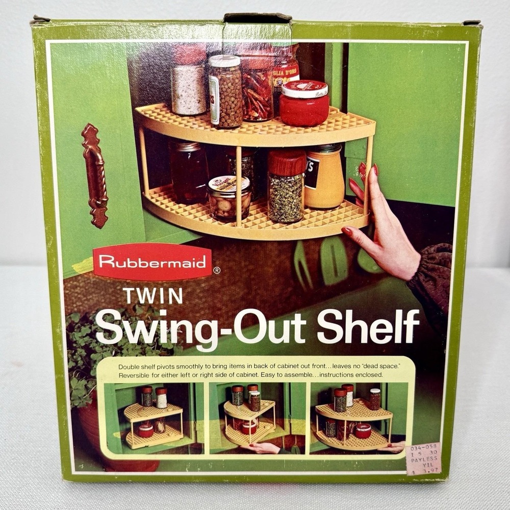VTG 1975 Rubbermaid Twin Swing Out Shelf Space Saver Lazy Susan Organizer New